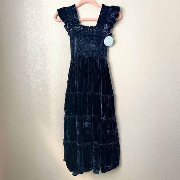 Hill House Dress Women Size XS Navy Blue Ellie Nap Velvet Midi Ruffle Pocket NWT - Picture 12 of 16